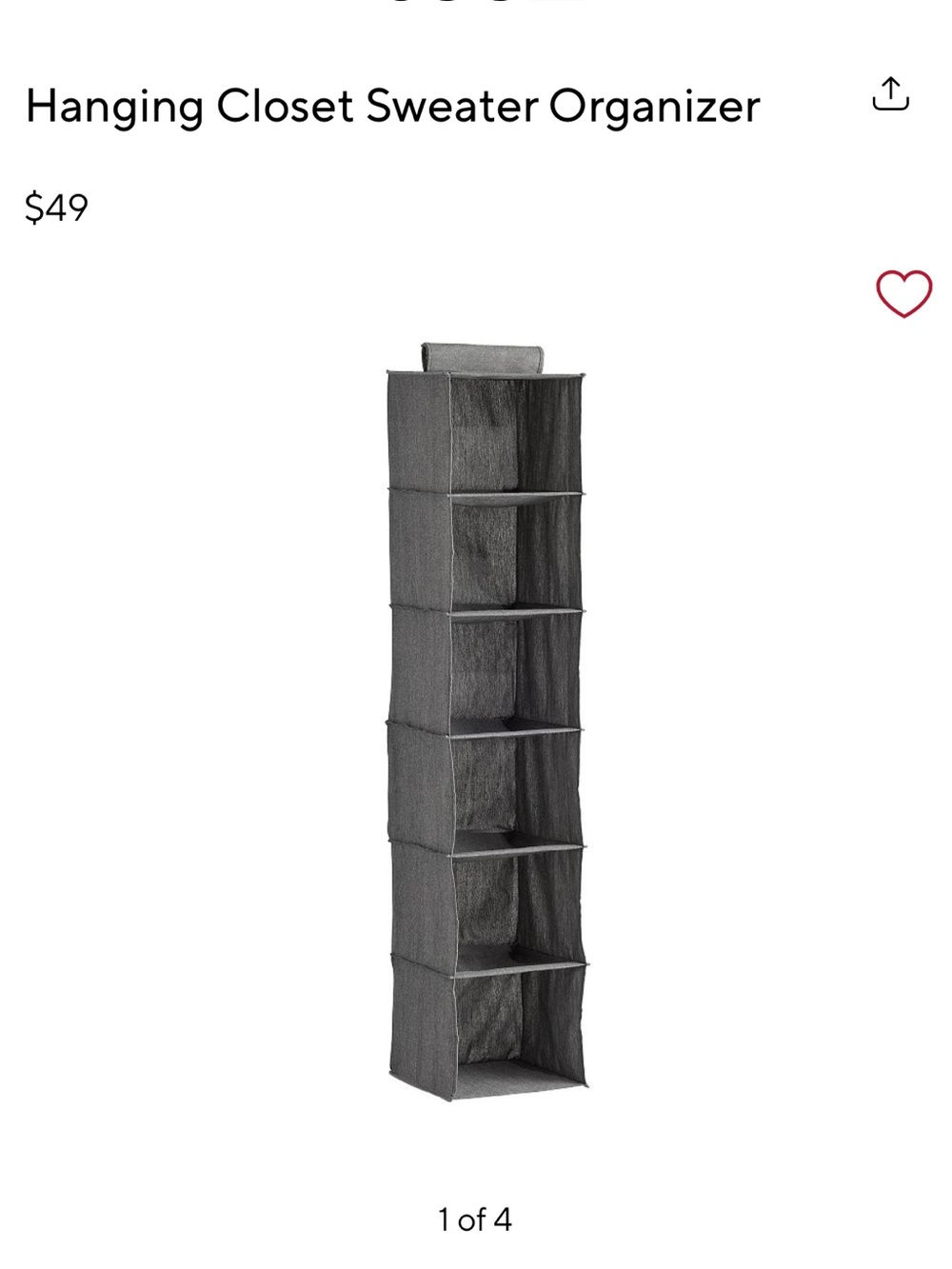 Pottery Barn hanging closet shelf organizer